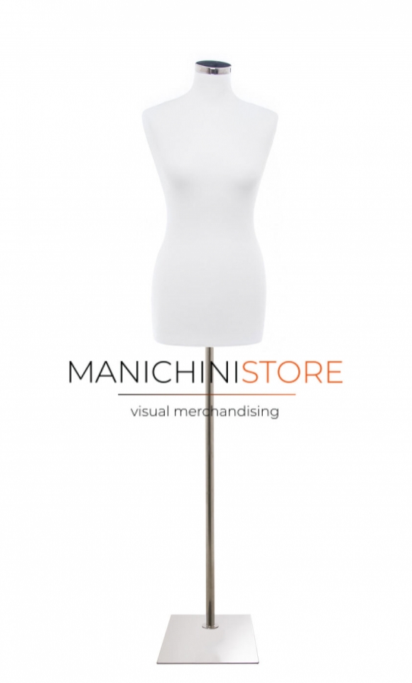 Female bust in white fabric with rectangular chromed base