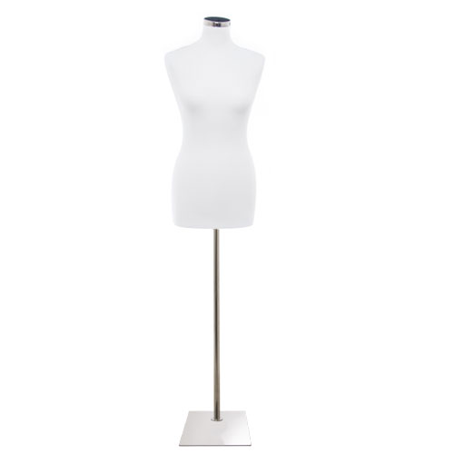 Female bust in white fabric with rectangular chromed base