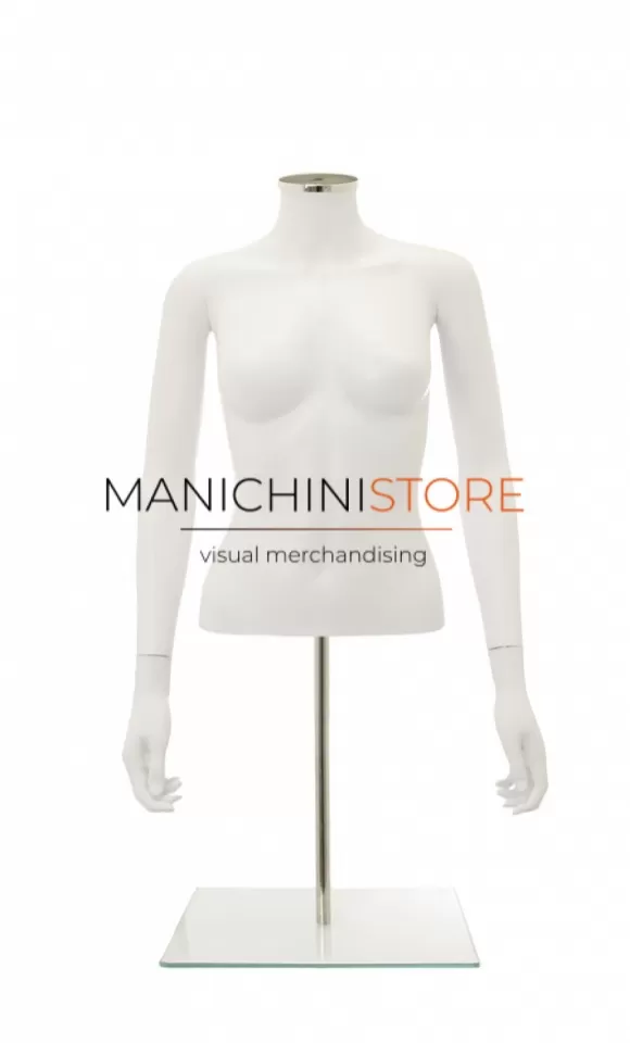 Busto donna bianco con braccia e base da banco