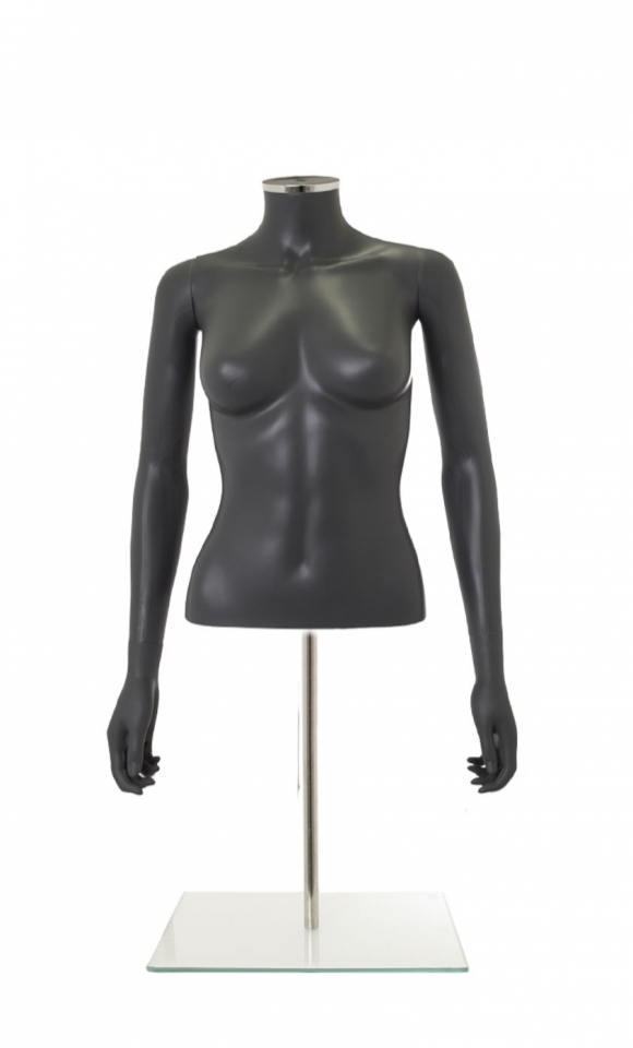 Busto donna grigio antracite con braccia e base da banco