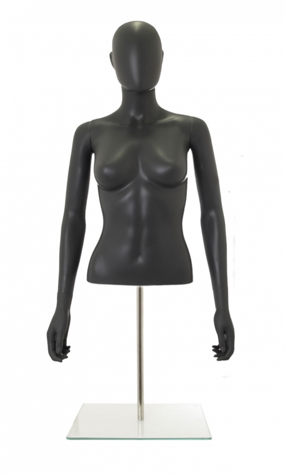 Busto donna grigio antracite con testa, braccia e base da banco