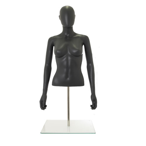Busto donna grigio antracite con testa, braccia e base da banco