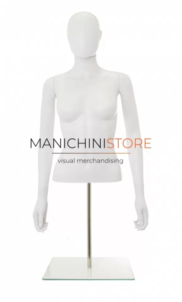 Busto donna bianco con testa, braccia e base da banco