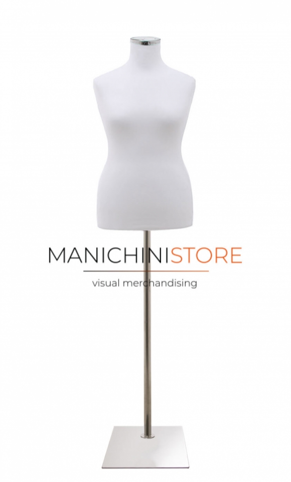 White plus size tailored female bust with rectangular chrome base