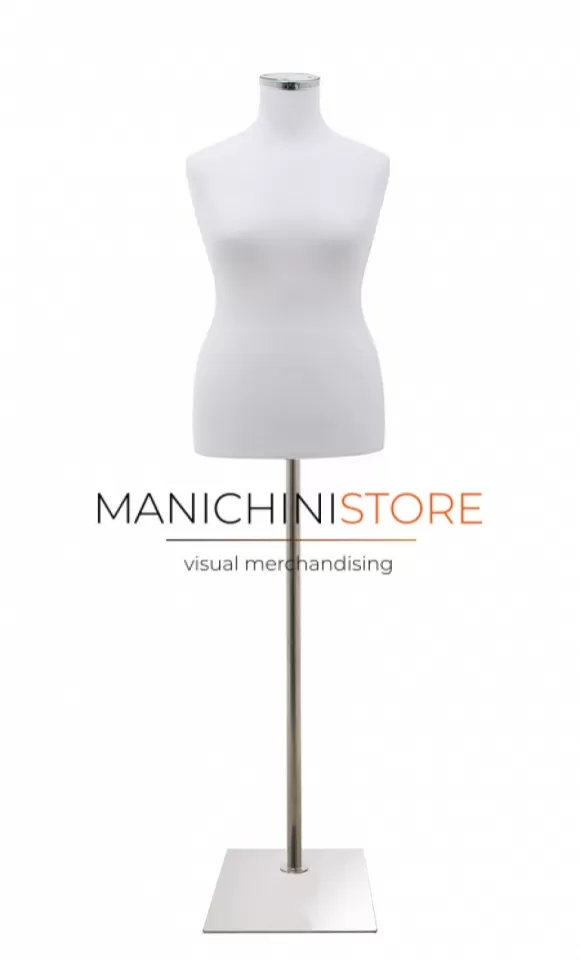 Busto donna sartoriale bianco taglia comoda con base rettangolare cromata