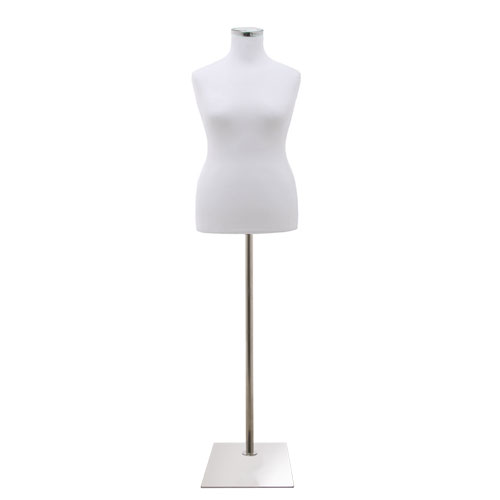 White plus size tailored female bust with rectangular chrome base
