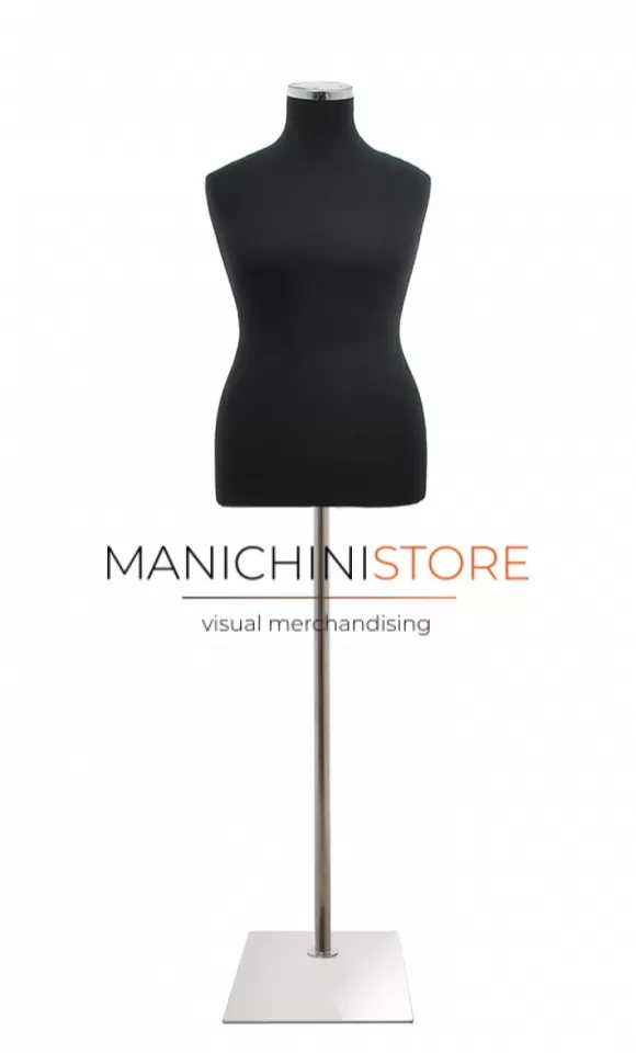 Busto donna sartoriale nero taglia comoda con base rettangolare cromata