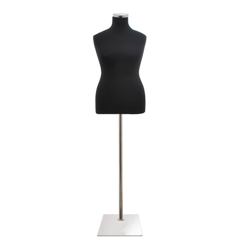 Black plus size tailored female bust with rectangular chrome base