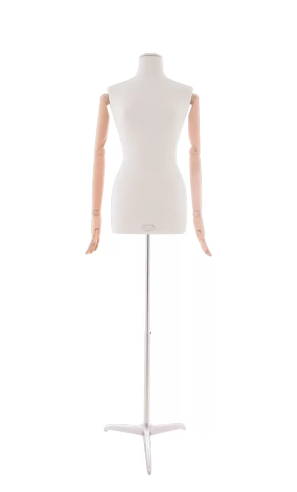 Busto donna sartoriale professionale in lino con braccia legno e base treppiede TG. 40 Small 