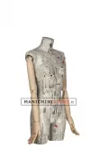 Busto donna braccia legno rivestito in cartapesta giornale