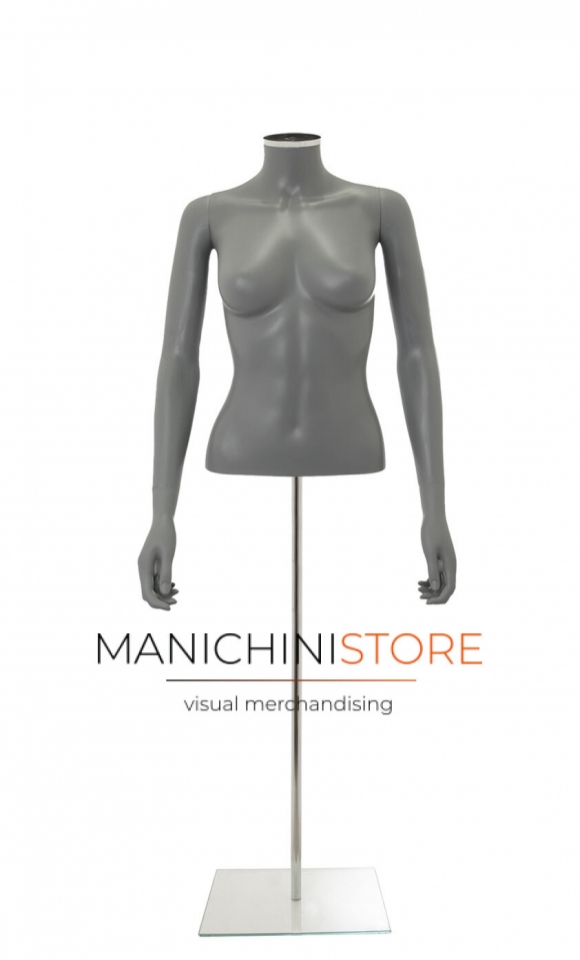 Busto donna grigio con braccia e base