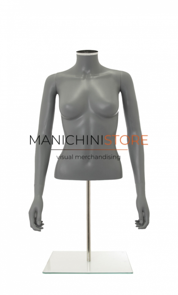 Busto donna grigio con braccia e base da banco