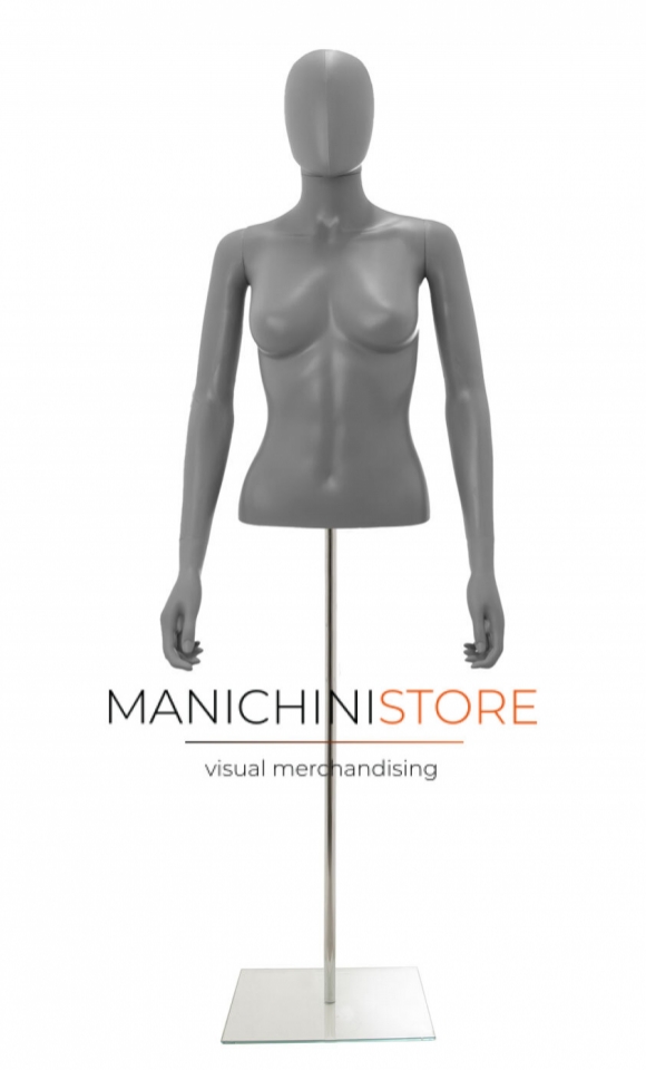 Busto donna grigio con testa, braccia e base