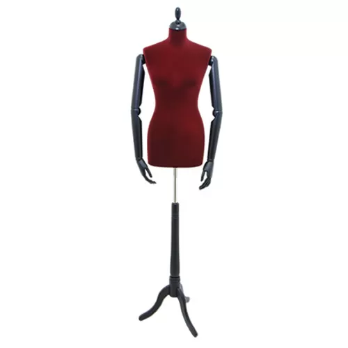 Busto sartoriale donna vellutato bordeaux con braccia treppiede nero