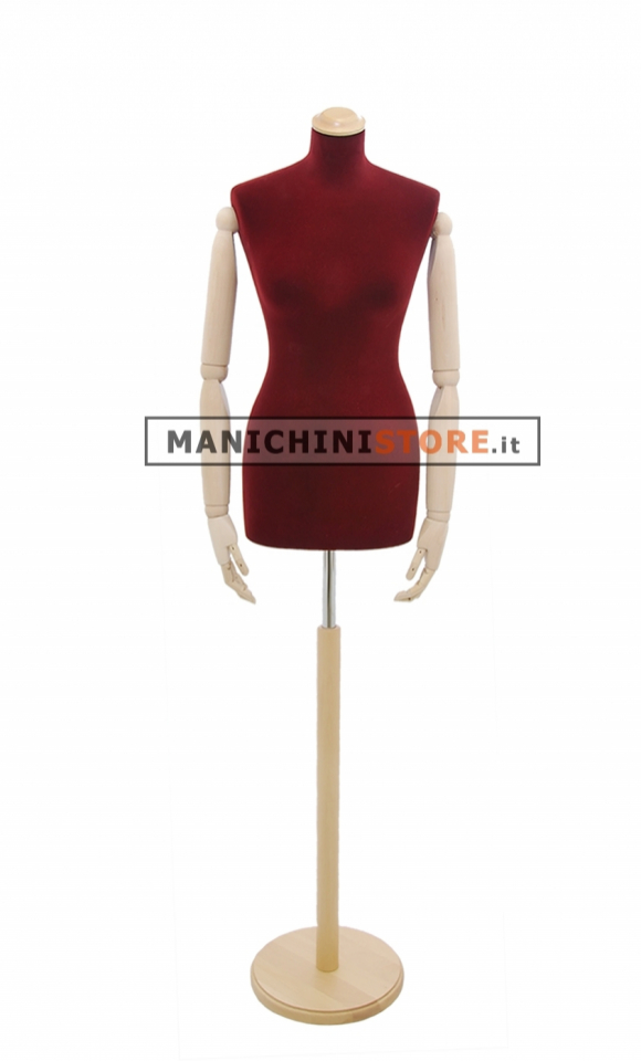 Female tailor bust in dark red velvet with ash tree arms