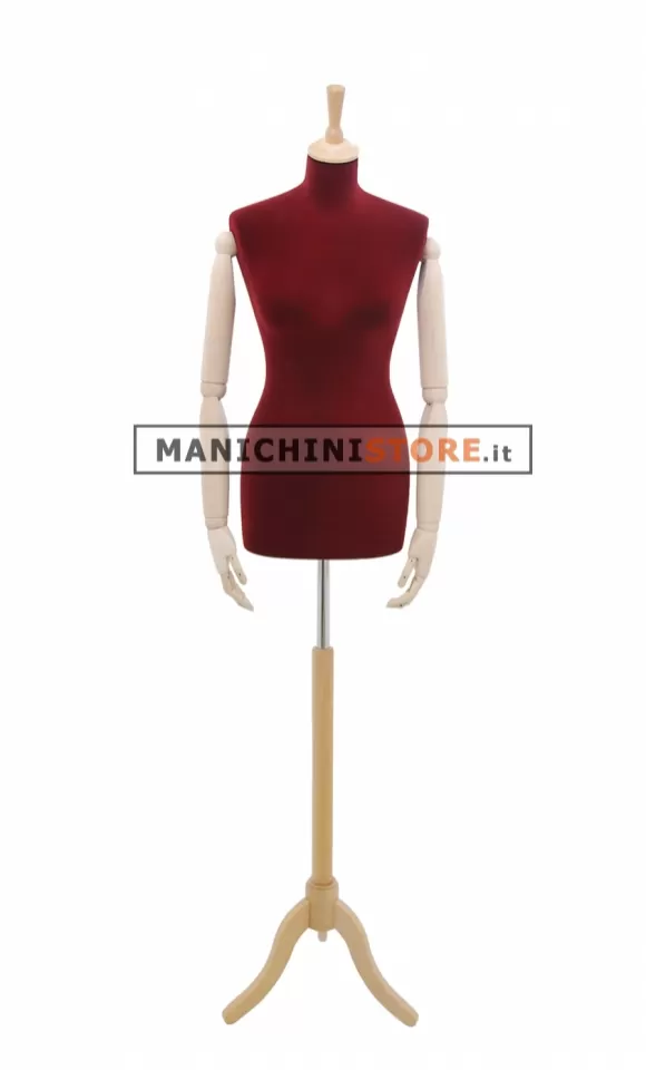 Busto sartoriale donna vellutato bordeaux con braccia treppiede frassino
