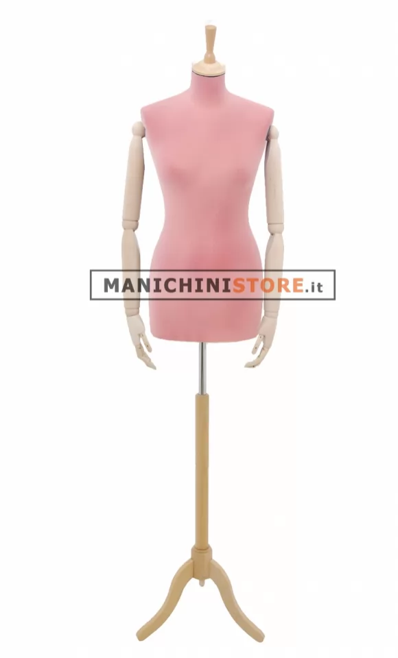 Busto sartoriale donna vellutato rosa con braccia treppiede frassino
