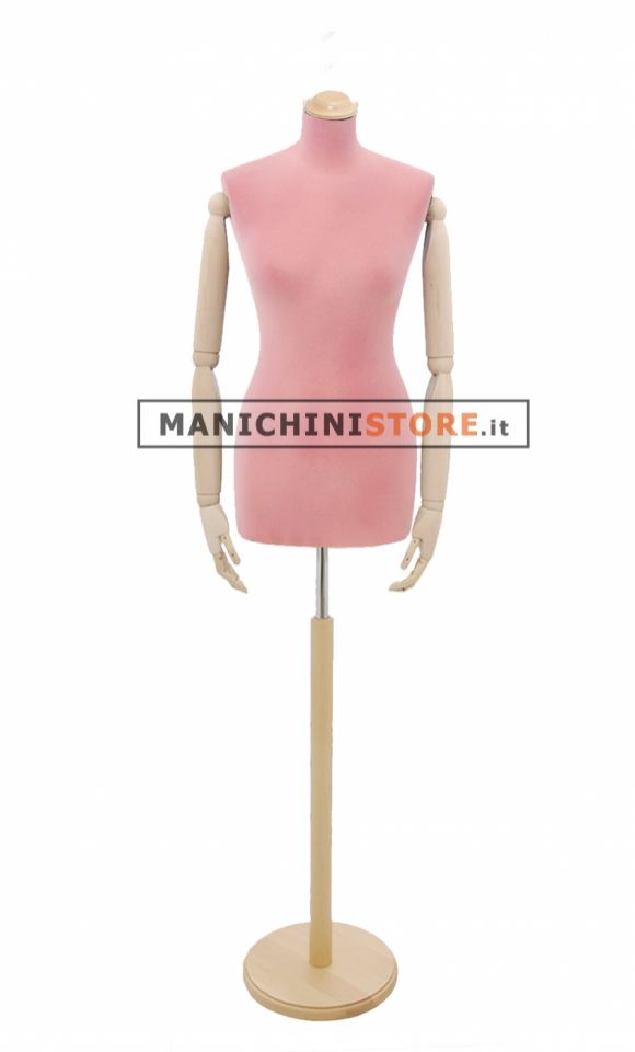Female tailor bust in pink velvet with ash tree arms