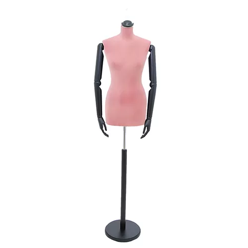 Busto sartoriale donna vellutato rosa con braccia base nera