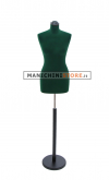 Female tailor bust in green velvet with round black base