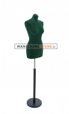 Female tailor bust in green velvet with round black base
