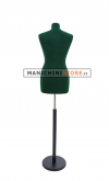 Female tailor bust in green velvet with round black base