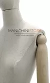 Busto donna in lino con testa stilizzata, braccia legno e base cromata