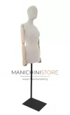 Busto donna in lino con braccia legno e base rettangolare nera