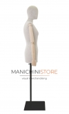 Busto donna in lino con braccia legno e base rettangolare nera