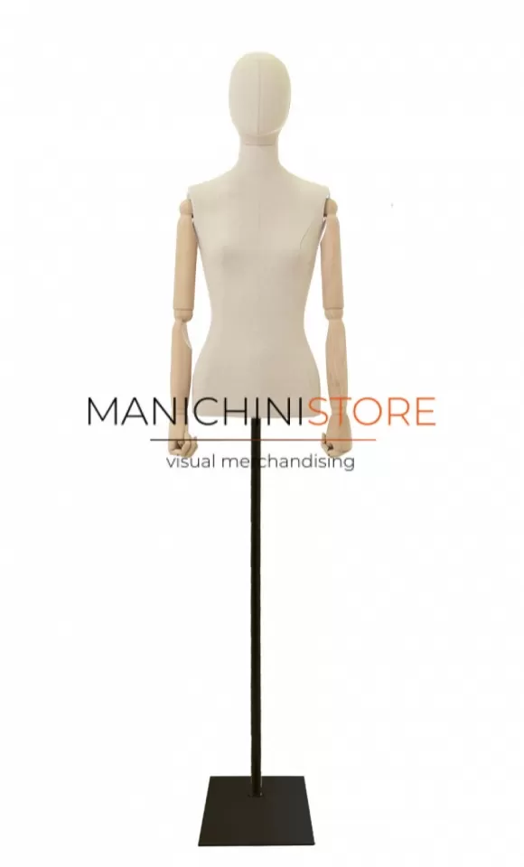 Noleggio busto donna in lino con braccia legno e base nera