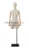 Busto donna in lino con mezza gamba, braccia legno e base nera