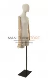 Busto donna in lino con mezza gamba, braccia legno e base nera