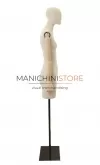 Busto donna in lino con mezza gamba, braccia legno e base nera