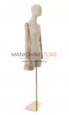 Busto donna in lino con mezza gamba, braccia legno e base oro