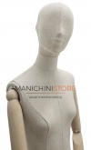 Busto donna in lino con testa stilizzata, mezza gamba, braccia legno e base cromata