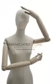 Busto donna in lino con testa stilizzata, braccia legno e base cromata