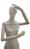 Busto donna in lino con testa stilizzata, mezza gamba, braccia legno e base cromata
