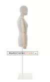 Busto donna in lino con braccia legno e base rettangolare bianca