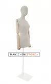 Busto donna in lino con braccia legno e base rettangolare bianca