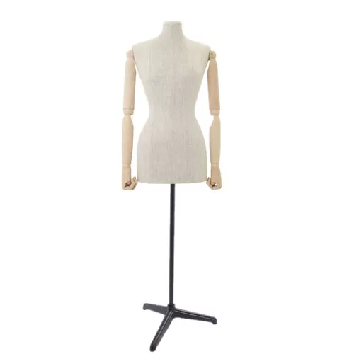 Busto donna in lino con braccia legno