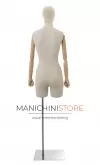 Busto donna in lino con testa stilizzata, mezza gamba, braccia legno e base cromata