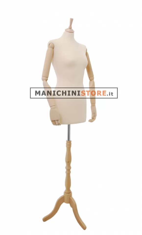 Busto donna in tessuto avorio con braccia legno senza testa