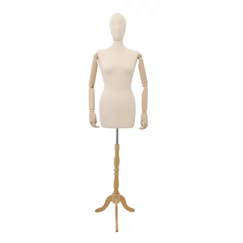 Busto donna in tessuto avorio con braccia legno con testa