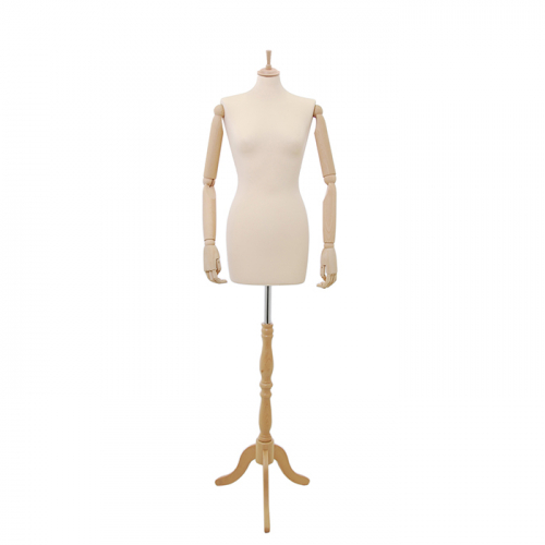 Busto donna in tessuto avorio con braccia legno senza testa