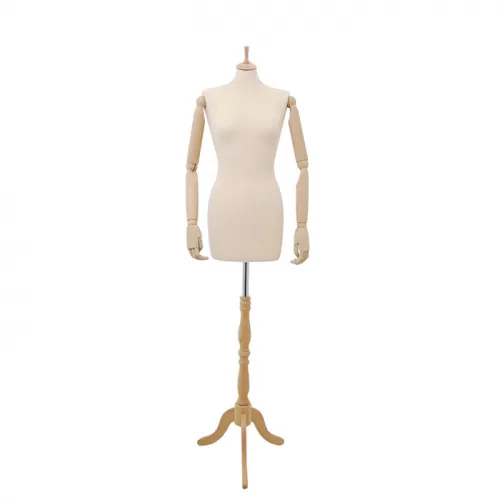 Busto donna in tessuto avorio con braccia legno senza testa
