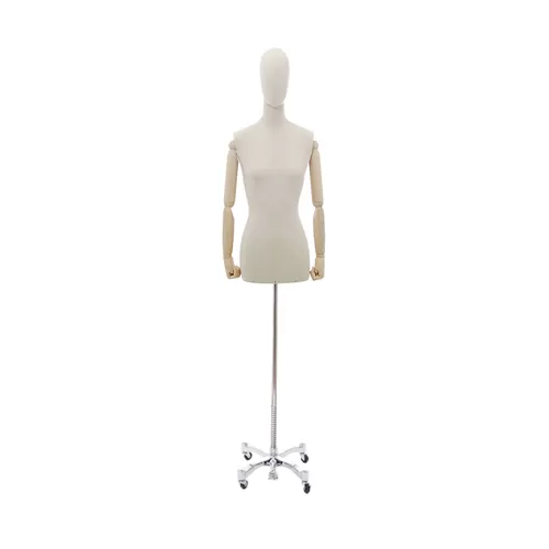 Busto donna in lino naturale con braccia in legno - 2