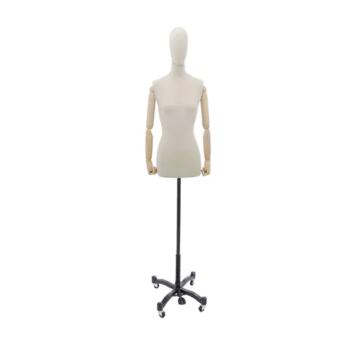 Busto donna in lino naturale con braccia in legno - 1