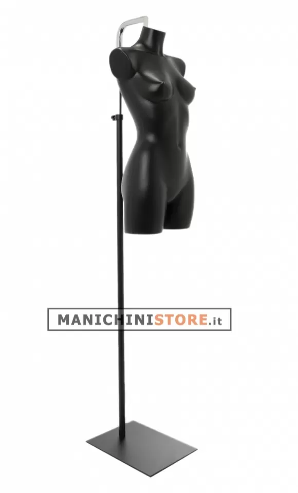 Busto manichino donna precolorato nero con base con attacco collo