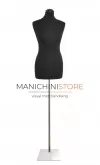 Busto donna in tessuto nero con base rettangolare cromata