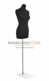 Female bust in black fabric with rectangular chrome base